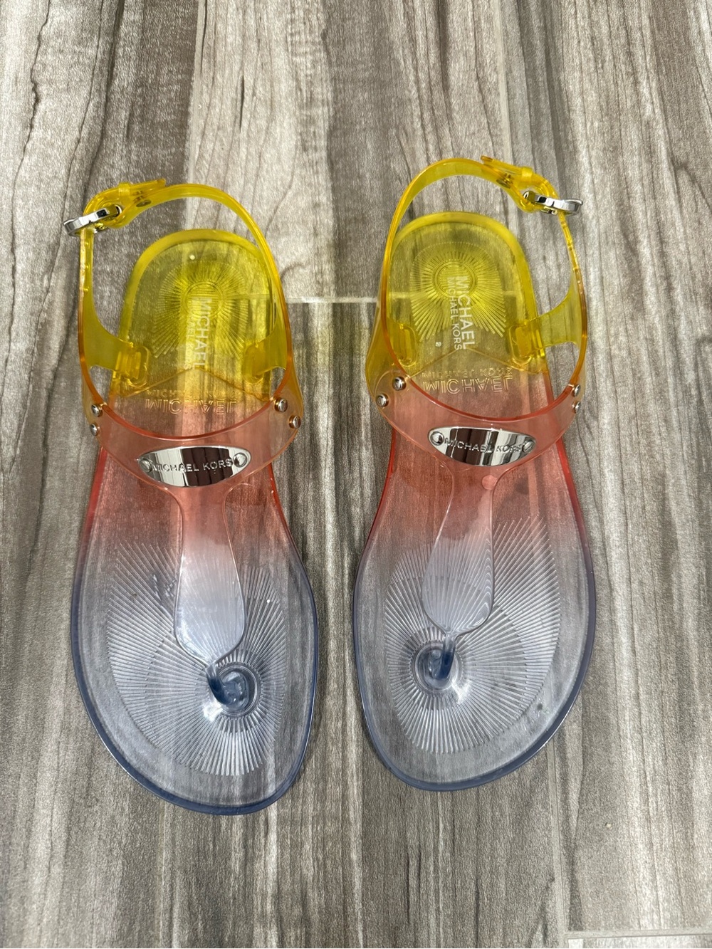 Michael Kors Harmony Lock‑Grad Rainbow Ombré Jelly sandals